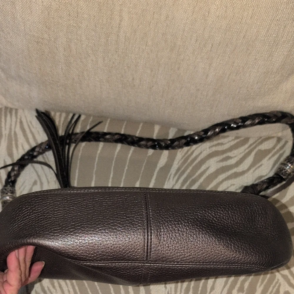 Brighton Barbados Gray Leather Hobo Bag - Picture 8 of 8